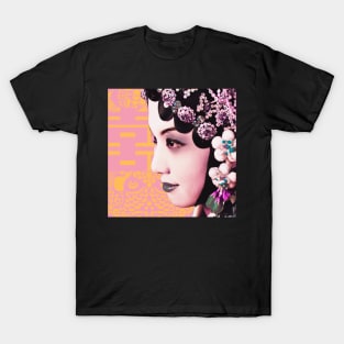 Chinese Opera Star Orange with Blush Pink Double Happiness Symbol- Hong Kong Retro T-Shirt